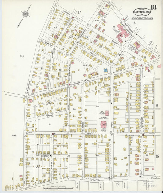 Sanborn Fire Insurance Map from Greensburg, Westmoreland County, Pennsylvania (1915), Sheet #0018 - Historic Sanborn Fire Insurance Map Print, vintage old map wall art, antique decor, genealogy gift, Pennsylvania Pennsylvania map