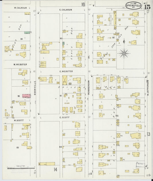 Sanborn Fire Insurance Map from Springfield, Greene County, Missouri (1896), Sheet #0015 - Historic Sanborn Fire Insurance Map Print, vintage old map wall art, antique decor, genealogy gift, Missouri Missouri map