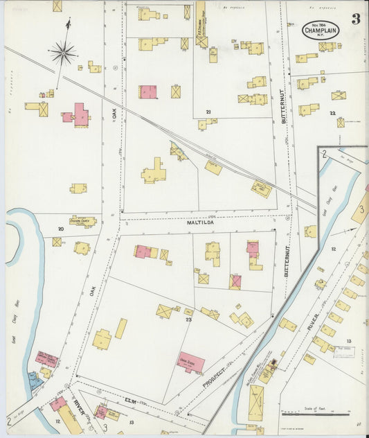 Sanborn Fire Insurance Map from Champlain, Clinton County, New York (1904), Sheet #0003 - Historic Sanborn Fire Insurance Map Print, vintage old map wall art, antique decor, genealogy gift, New York New York map