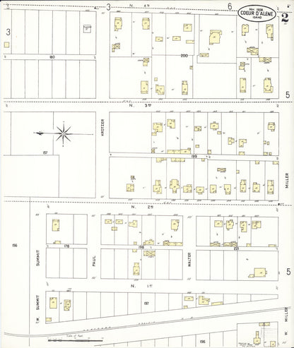 Sanborn Fire Insurance Map from Coeur D'alene, Kootenai County, Idaho (1908), Sheet #0002 - Complete Map Set gallery image, historic Sanborn map, vintage wall art, Idaho Idaho