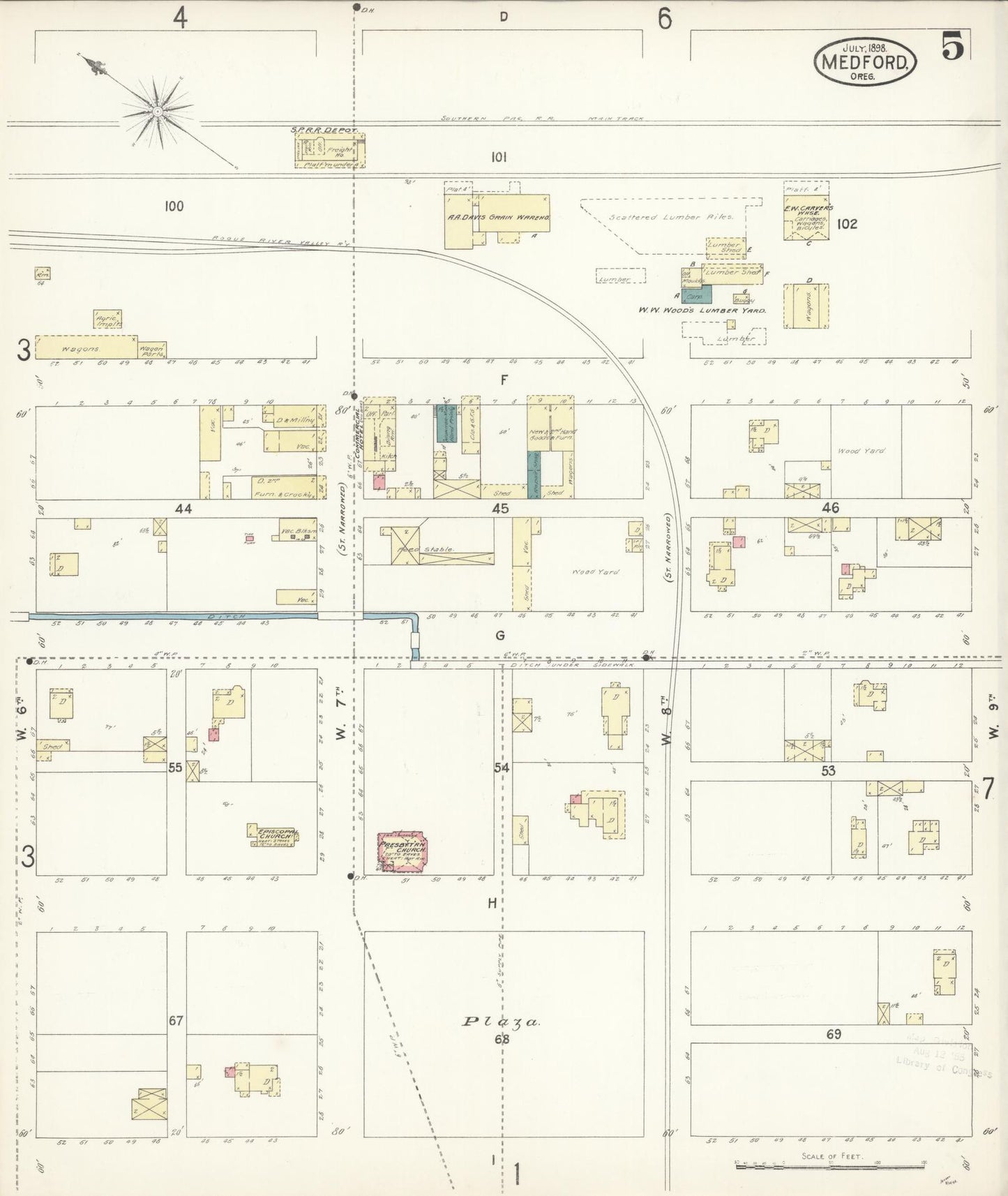 Sanborn Fire Insurance Map from Medford, Jackson County, Oregon (1898), Sheet #0005 - Complete Map Set gallery image, historic Sanborn map, vintage wall art, Oregon Oregon