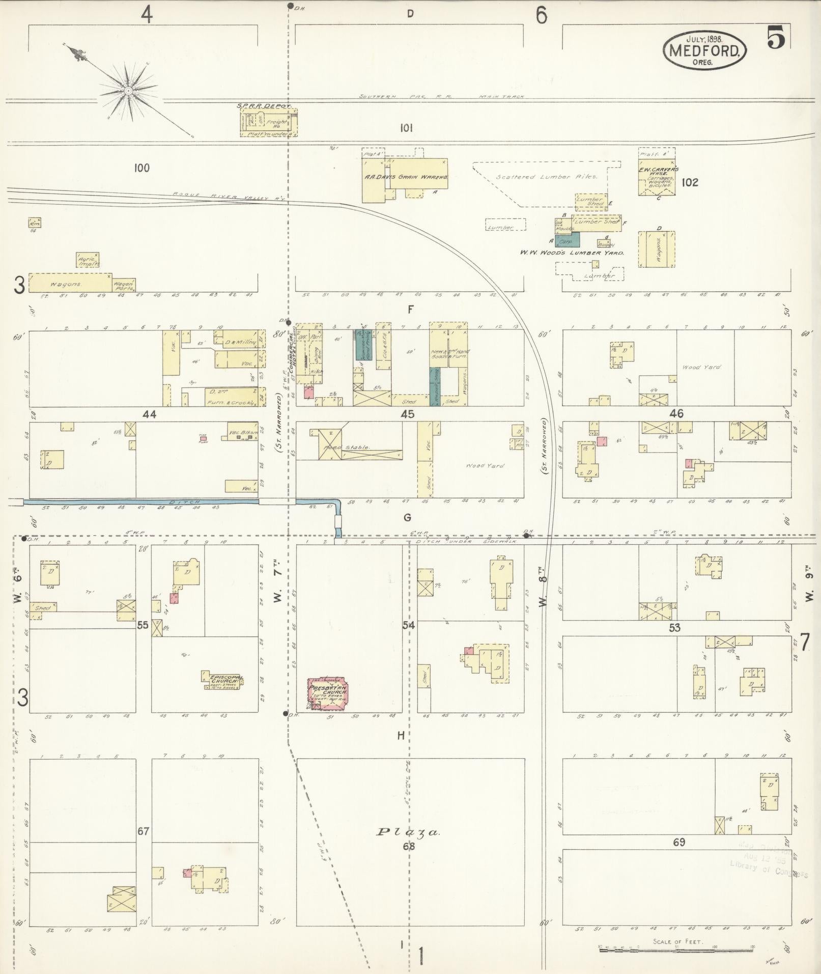 Sanborn Fire Insurance Map from Medford, Jackson County, Oregon (1898), Sheet #0005 - Complete Map Set gallery image, historic Sanborn map, vintage wall art, Oregon Oregon