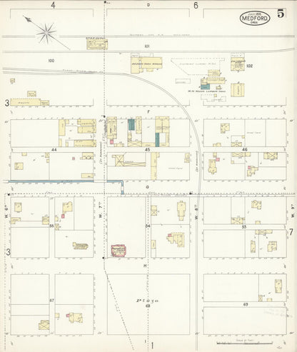 Sanborn Fire Insurance Map from Medford, Jackson County, Oregon (1898), Sheet #0005 - Complete Map Set gallery image, historic Sanborn map, vintage wall art, Oregon Oregon