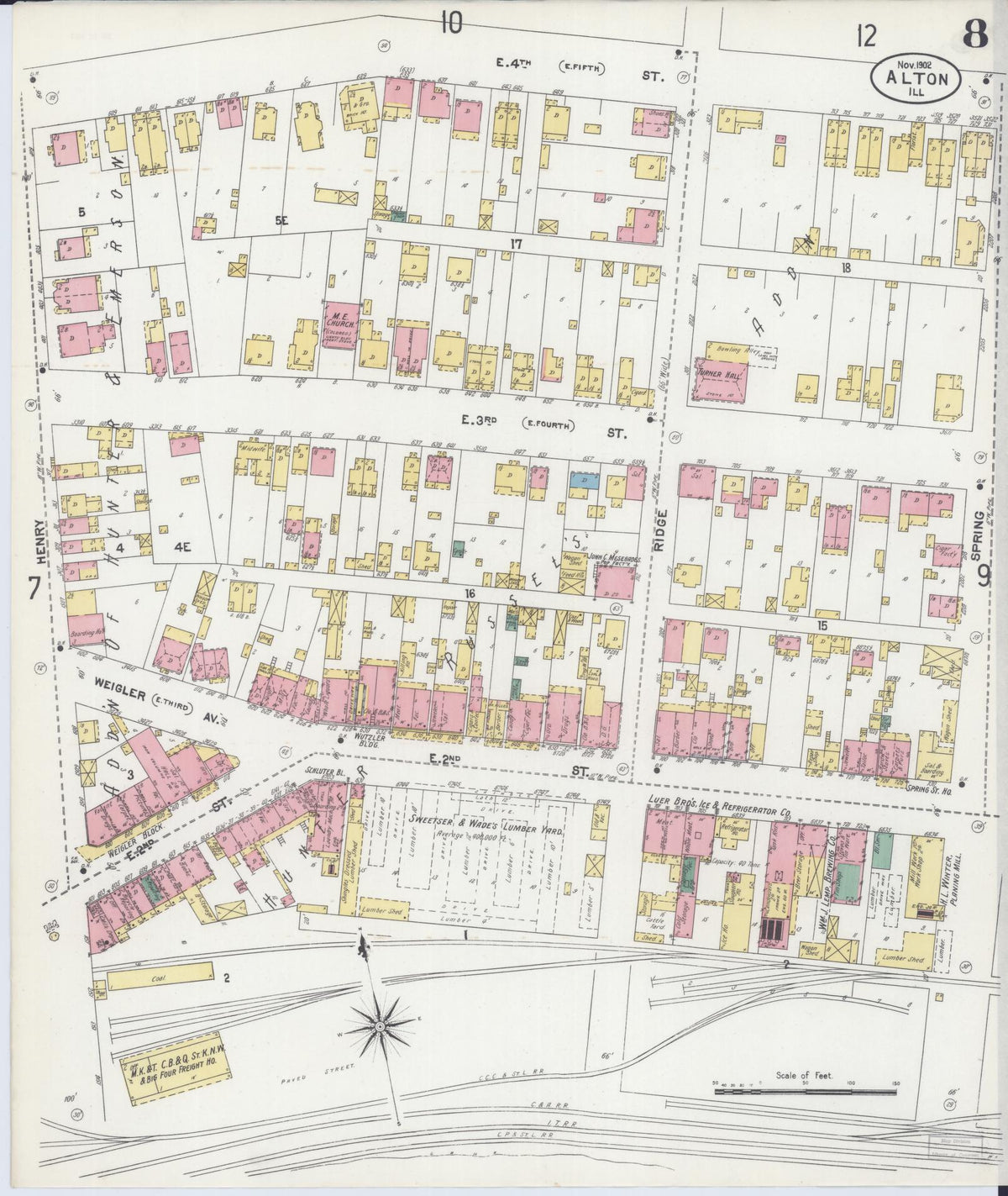 Sanborn Fire Insurance Map from Alton, Madison County, Illinois (1902), Sheet #0008 - Historic Sanborn Fire Insurance Map Print, vintage old map wall art, antique decor, genealogy gift, Illinois Illinois map