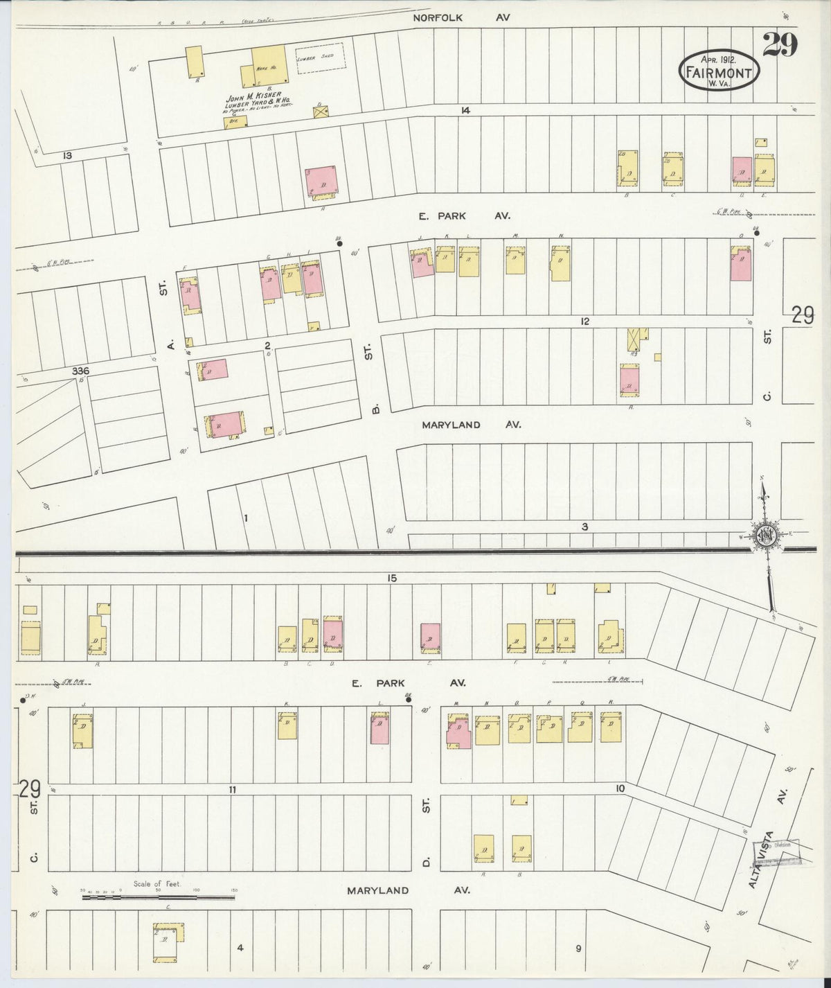 Sanborn Fire Insurance Map from Fairmont, Marion County, West Virginia (1912), Sheet #0029 - Historic Sanborn Fire Insurance Map Print, vintage old map wall art, antique decor, genealogy gift, West Virginia West Virginia map