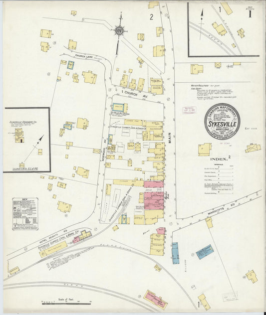 Sanborn Fire Insurance Map from Sykesville, Carroll County, Maryland (1911), Sheet #0001 - Historic Sanborn Fire Insurance Map Print, vintage old map wall art, antique decor, genealogy gift, Maryland Maryland map