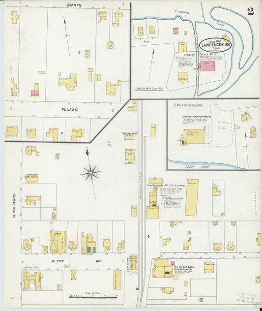 Sanborn Fire Insurance Map from Lawrenceburg, Lawrence County, Tennessee (1905), Sheet #0002 - Historic Sanborn Fire Insurance Map Print, vintage old map wall art, antique decor, genealogy gift, Tennessee Tennessee map