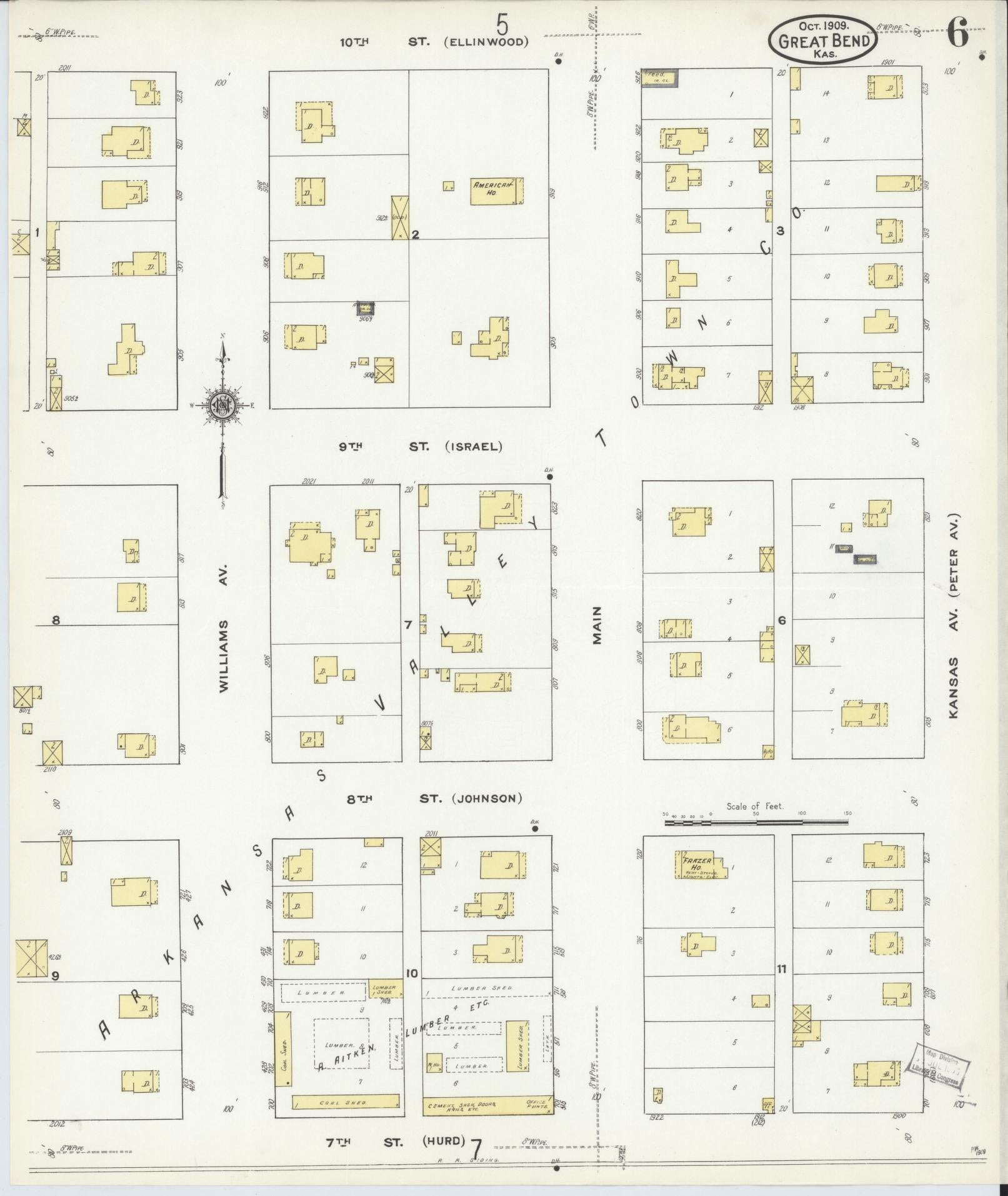 Sanborn Fire Insurance Map from Great Bend, Barton County, Kansas (1909), Sheet #0006 - Complete Map Set gallery image, historic Sanborn map, vintage wall art, Kansas Kansas