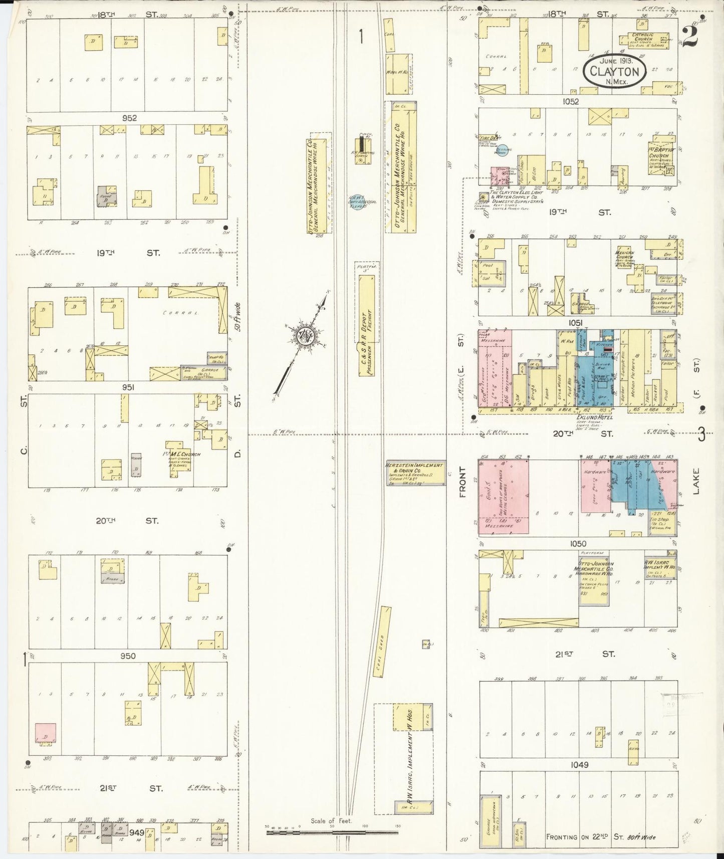 Sanborn Fire Insurance Map from Clayton, Union County, New Mexico (1913), Sheet #0002 - Historic Sanborn Fire Insurance Map Print, vintage old map wall art, antique decor, genealogy gift, New Mexico New Mexico map