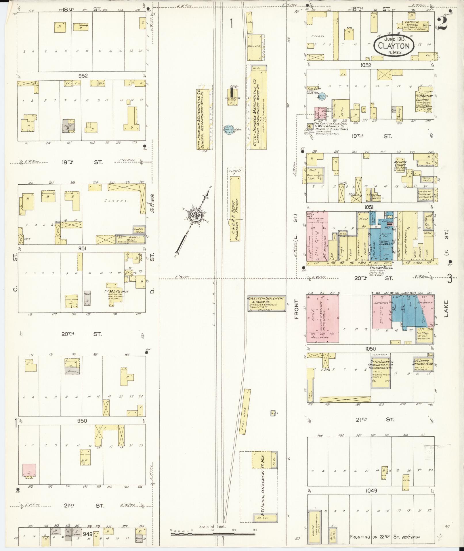 Sanborn Fire Insurance Map from Clayton, Union County, New Mexico (1913), Sheet #0002 - Historic Sanborn Fire Insurance Map Print, vintage old map wall art, antique decor, genealogy gift, New Mexico New Mexico map