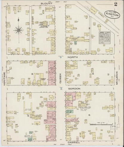 Sanborn Fire Insurance Map from Kinston, Lenoir County, North Carolina (1885), Sheet #0002 - Historic Sanborn Fire Insurance Map Print, vintage old map wall art, antique decor, genealogy gift, North Carolina North Carolina map