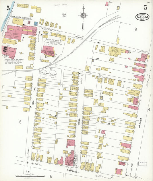 Sanborn Fire Insurance Map from Salem, Salem County, New Jersey (1923), Sheet #0005 - Historic Sanborn Fire Insurance Map Print, vintage old map wall art, antique decor, genealogy gift, New Jersey New Jersey map