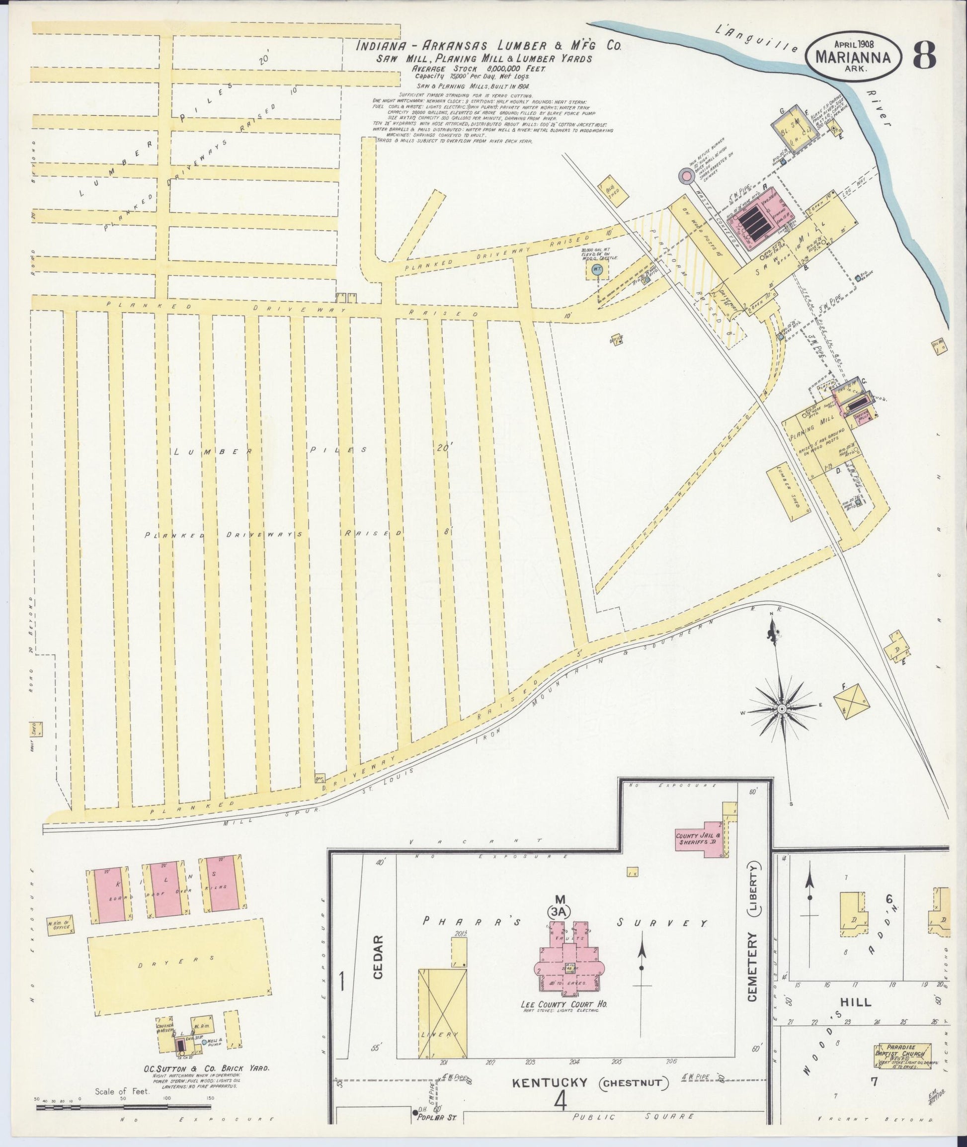 Sanborn Fire Insurance Map from Marianna, Lee County, Arkansas (1908), Sheet #0008 - Historic Sanborn Fire Insurance Map Print, vintage old map wall art, antique decor, genealogy gift, Arkansas Arkansas map