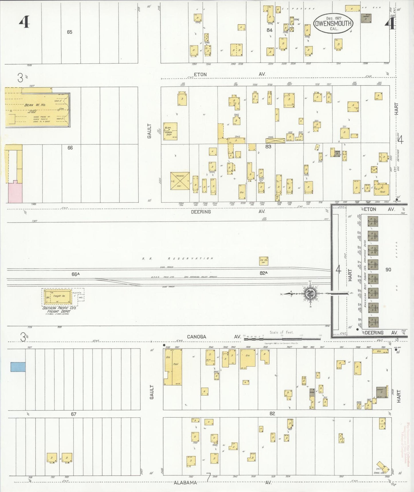 Sanborn Fire Insurance Map from Owensmouth, Los Angeles County, California (1927), Sheet #0004 - Complete Map Set gallery image, historic Sanborn map, vintage wall art, California California