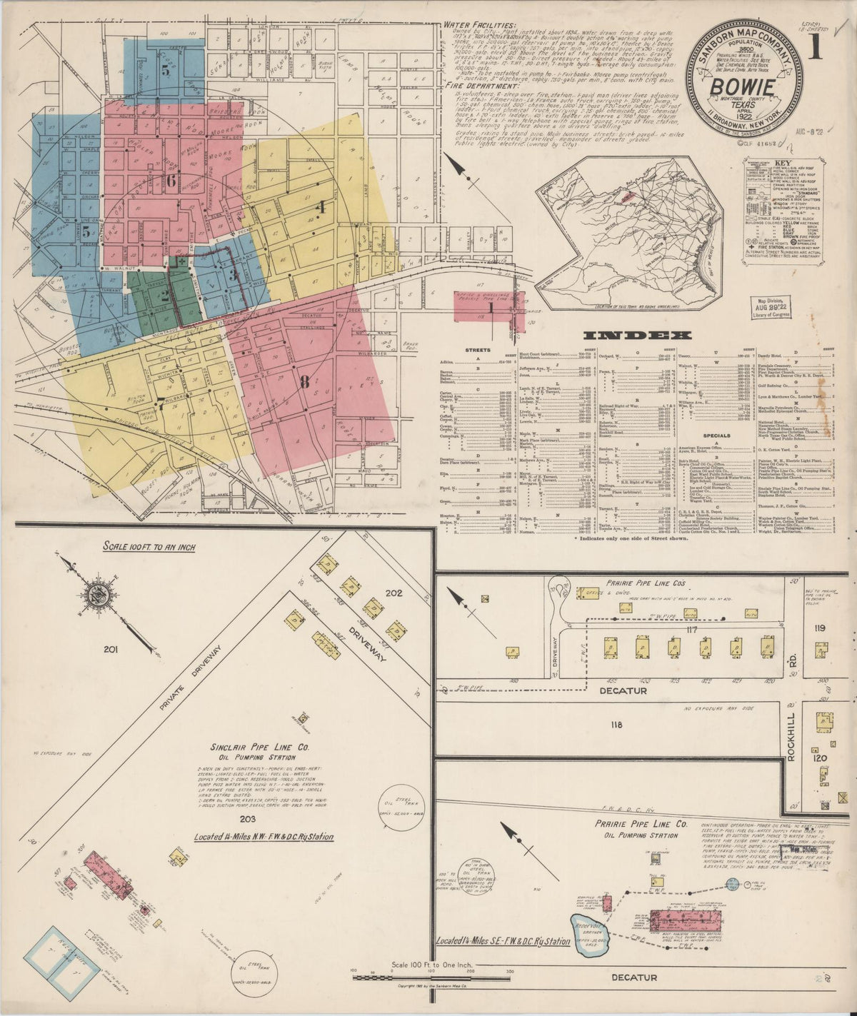 Sanborn Fire Insurance Map from Bowie, Montague County, Texas (1922), Sheet #0001 - Complete Map Set gallery image, historic Sanborn map, vintage wall art, Texas Texas