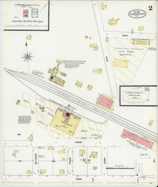 Sanborn Fire Insurance Map from Clarksville, Red River County, Texas (1906), Sheet #0002 - Historic Sanborn Fire Insurance Map Print, vintage old map wall art, antique decor, genealogy gift, Texas Texas map