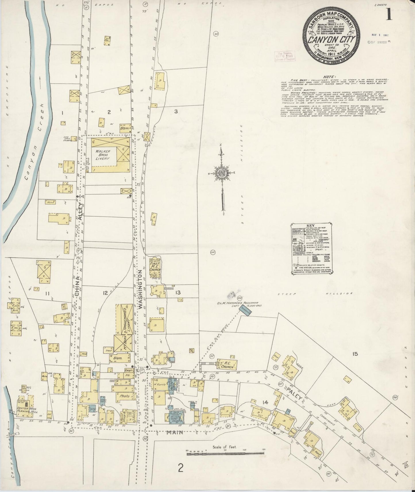 Sanborn Fire Insurance Map from Canyon City, Grant County, Oregon. (1911) – Historic Sanborn Fire Insurance Map Print