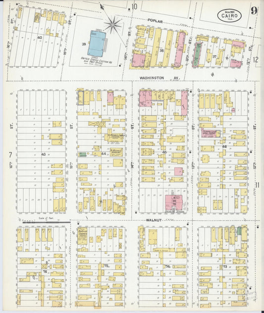 Sanborn Fire Insurance Map from Cairo, Alexander County, Illinois (1901), Sheet #0009 - Historic Sanborn Fire Insurance Map Print, vintage old map wall art, antique decor, genealogy gift, Illinois Illinois map