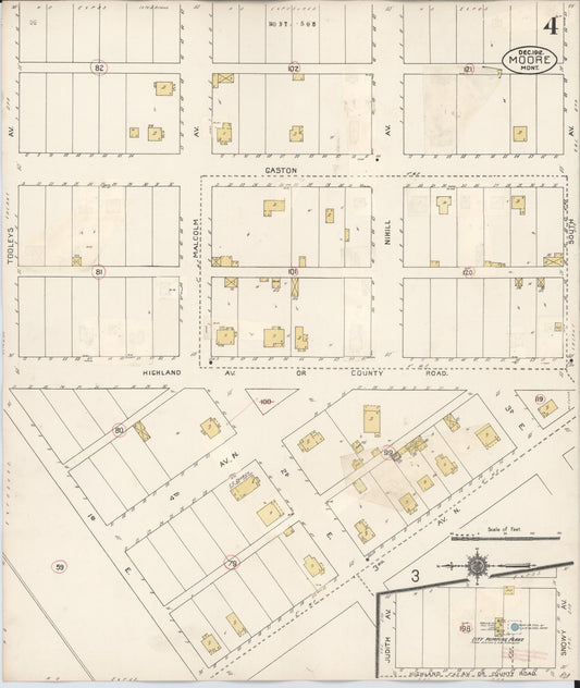 Sanborn Fire Insurance Map from Moore, Fergus County, Montana (1929), Sheet #0004 - Historic Sanborn Fire Insurance Map Print, vintage old map wall art, antique decor, genealogy gift, Montana Montana map