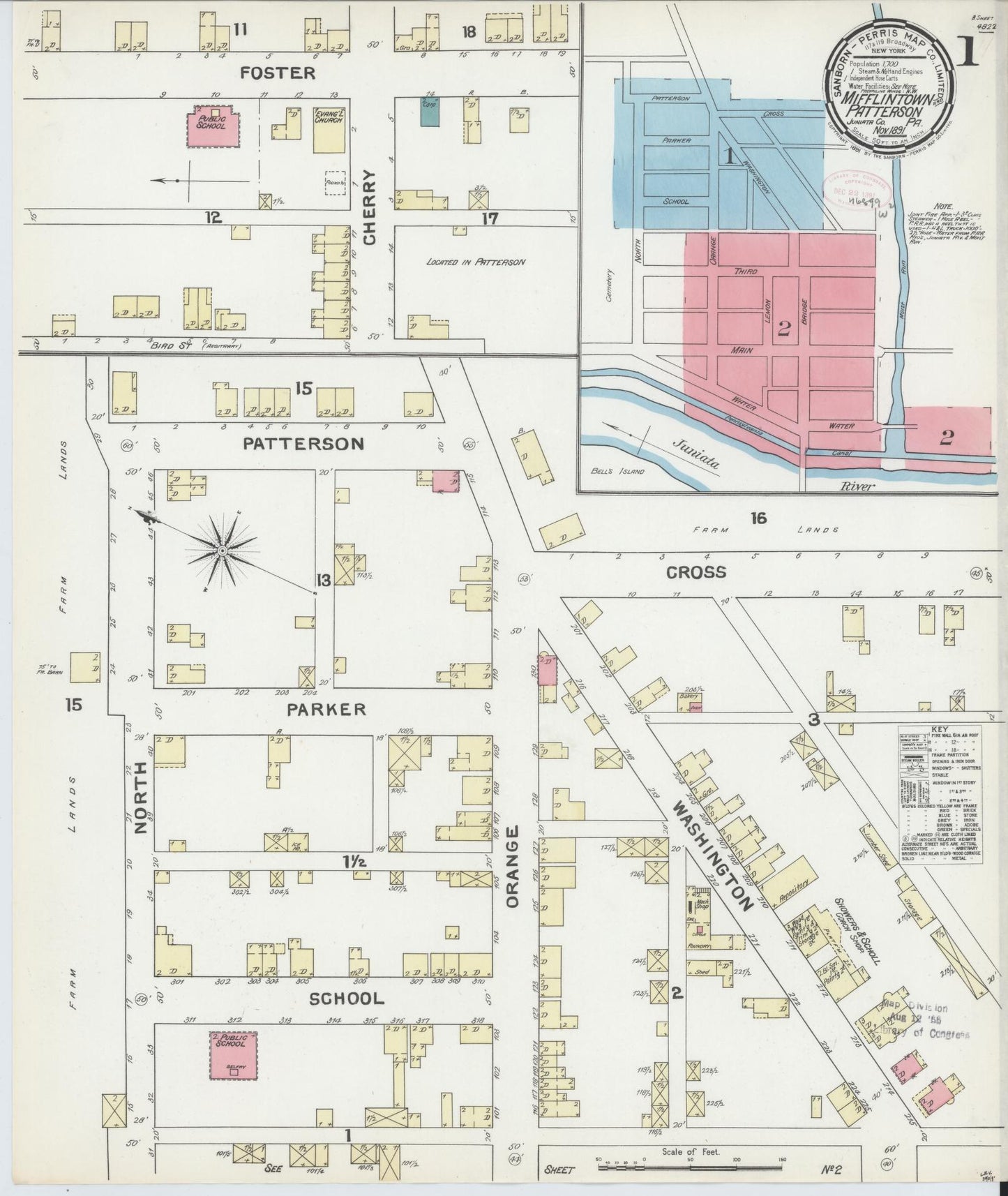 Sanborn Fire Insurance Map from Mifflintown, Juniata County, Pennsylvania (1891), Sheet #0001 - Complete Map Set gallery image, historic Sanborn map, vintage wall art, Pennsylvania Pennsylvania