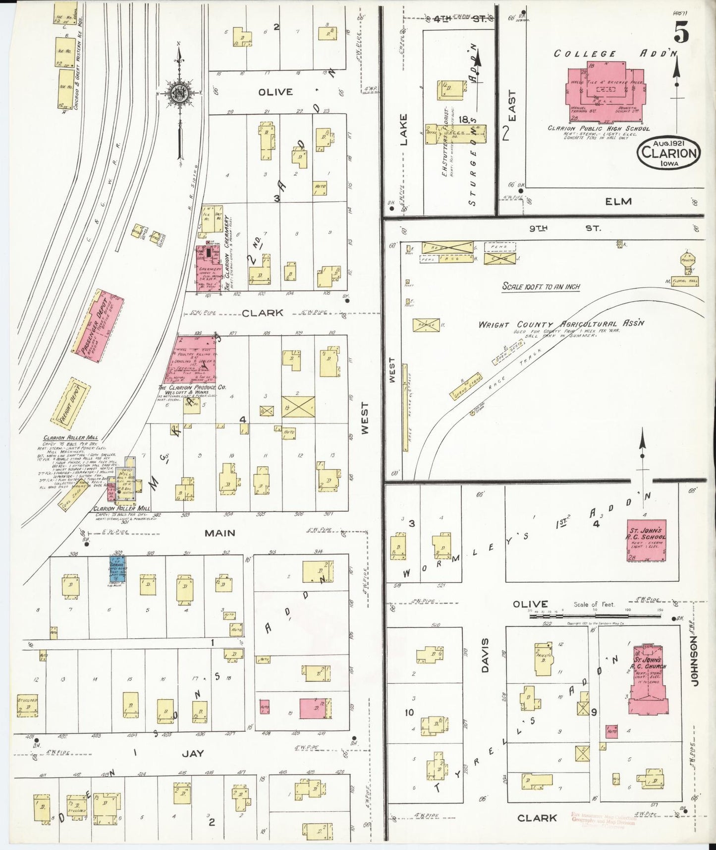 Sanborn Fire Insurance Map from Clarion, Wright County, Iowa (1921), Sheet #0005 - Historic Sanborn Fire Insurance Map Print