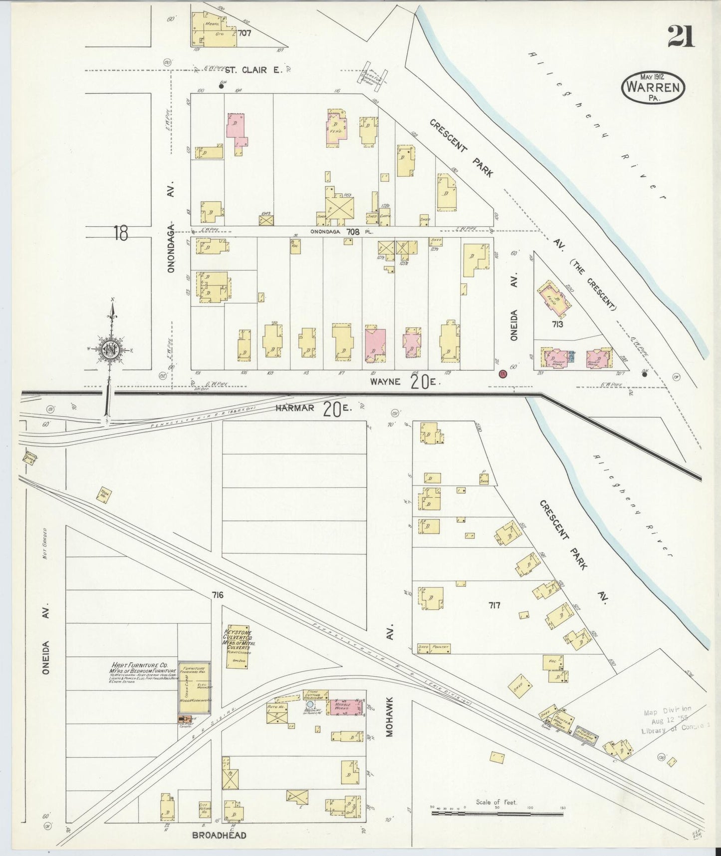 Sanborn Fire Insurance Map from Warren, Warren County, Pennsylvania (1912), Sheet #0021 - Historic Sanborn Fire Insurance Map Print, vintage old map wall art, antique decor, genealogy gift, Pennsylvania Pennsylvania map
