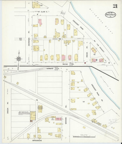 Sanborn Fire Insurance Map from Warren, Warren County, Pennsylvania (1912), Sheet #0021 - Historic Sanborn Fire Insurance Map Print, vintage old map wall art, antique decor, genealogy gift, Pennsylvania Pennsylvania map