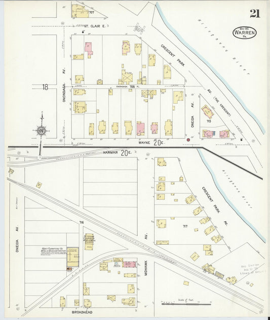 Sanborn Fire Insurance Map from Warren, Warren County, Pennsylvania (1912), Sheet #0021 - Historic Sanborn Fire Insurance Map Print, vintage old map wall art, antique decor, genealogy gift, Pennsylvania Pennsylvania map