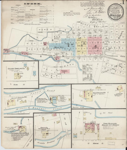 Sanborn Fire Insurance Map from Boulder, Boulder County, Colorado (1886), Sheet #0001 - Historic Sanborn Fire Insurance Map Print, vintage old map wall art, antique decor, genealogy gift, Colorado Colorado map