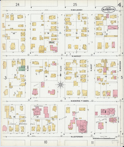 Sanborn Fire Insurance Map from Bloomington, McLean County, Illinois (1901), Sheet #0004 - Complete Map Set gallery image, historic Sanborn map, vintage wall art, Illinois Illinois
