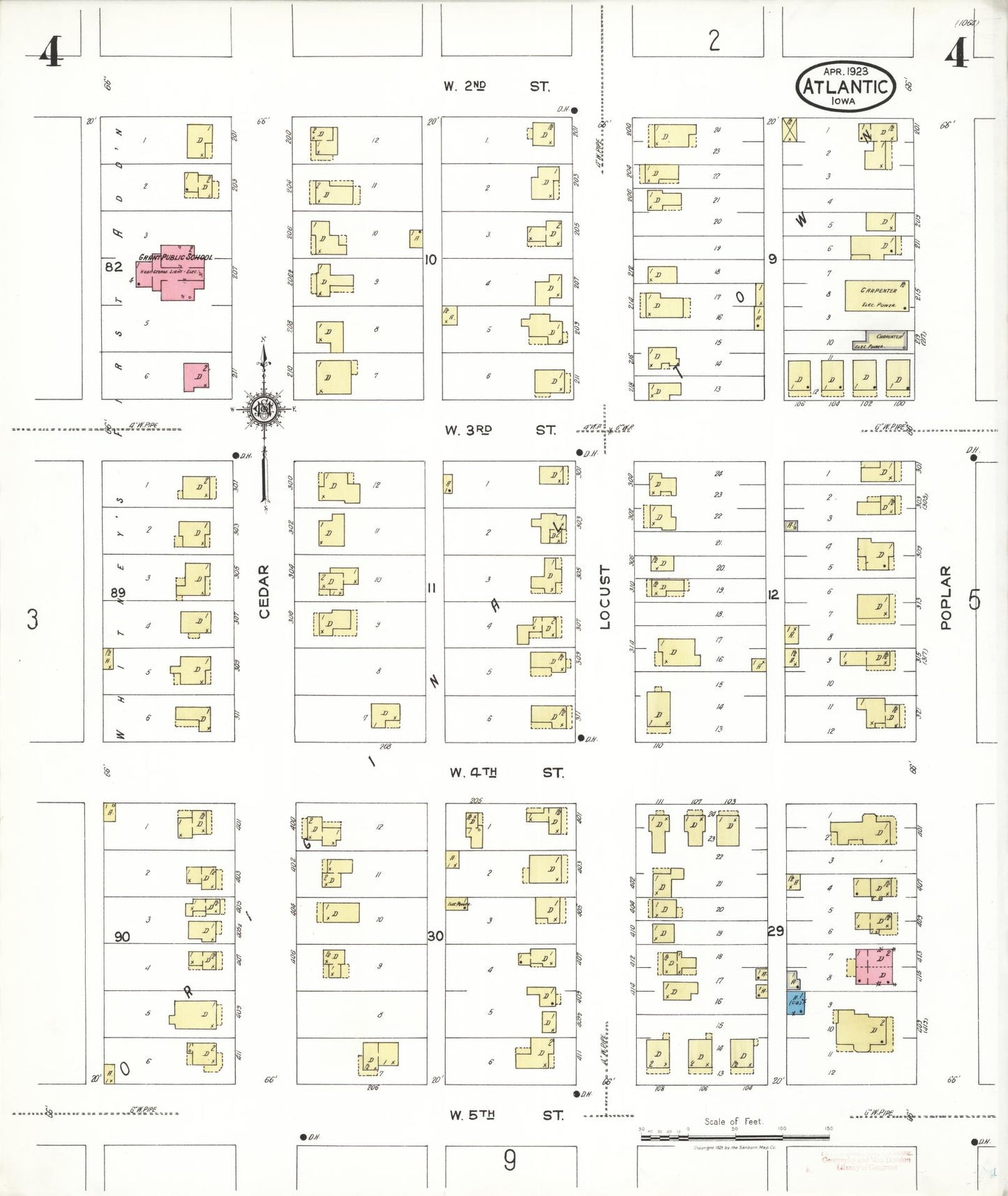 Sanborn Fire Insurance Map from Atlantic, Cass County, Iowa (1923), Sheet #0004 - Historic Sanborn Fire Insurance Map Print, vintage old map wall art