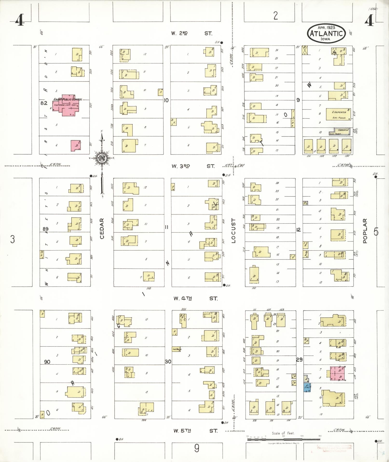 Sanborn Fire Insurance Map from Atlantic, Cass County, Iowa (1923), Sheet #0004 - Historic Sanborn Fire Insurance Map Print, vintage old map wall art