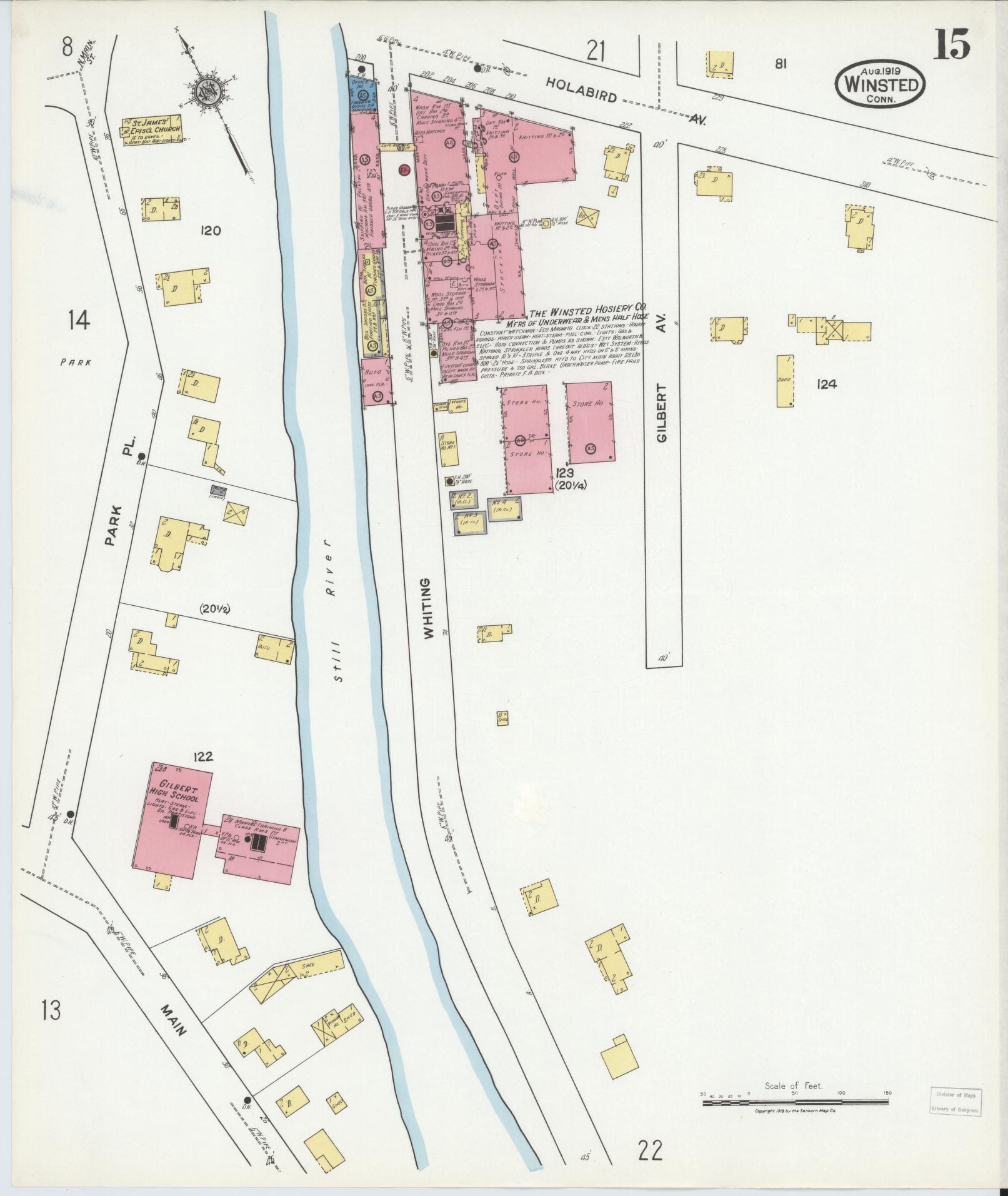 Sanborn Fire Insurance Map from Winsted, Litchfield County, Connecticut (1919), Sheet #0015 - Historic Sanborn Fire Insurance Map Print, vintage old map wall art, antique decor, genealogy gift, Connecticut Connecticut map