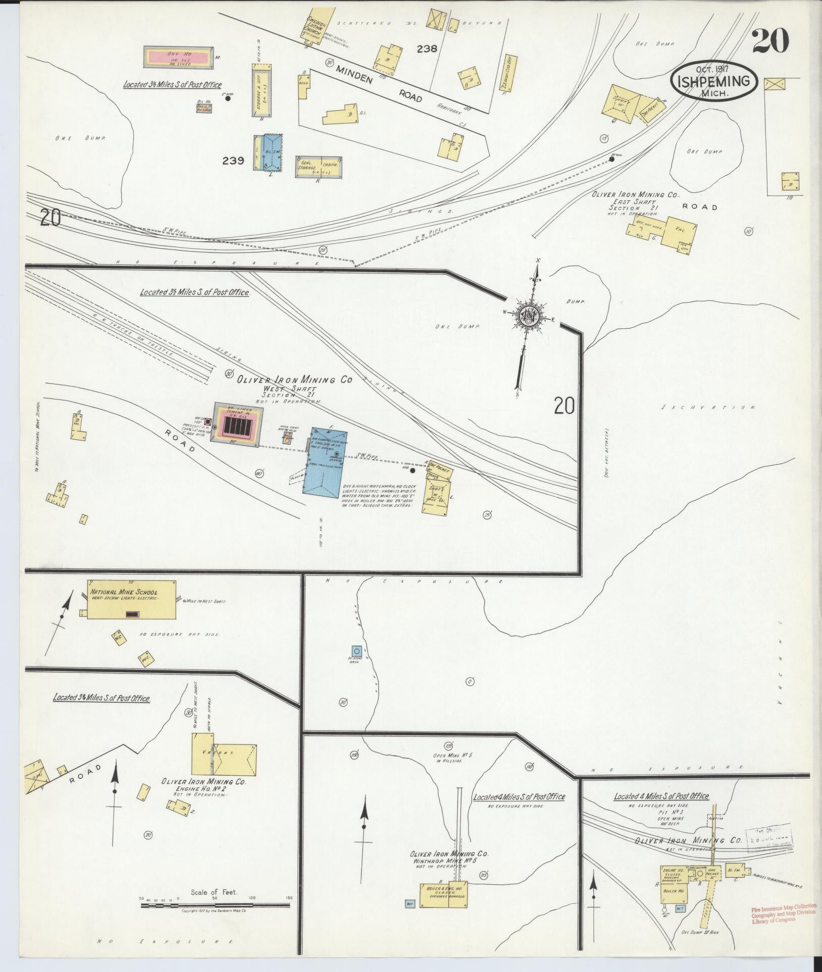 Sanborn Fire Insurance Map from Ishpeming, Marquette County, Michigan (1917), Sheet #0020 - Historic Sanborn Fire Insurance Map Print, vintage old map wall art, antique decor, genealogy gift, Michigan Michigan map