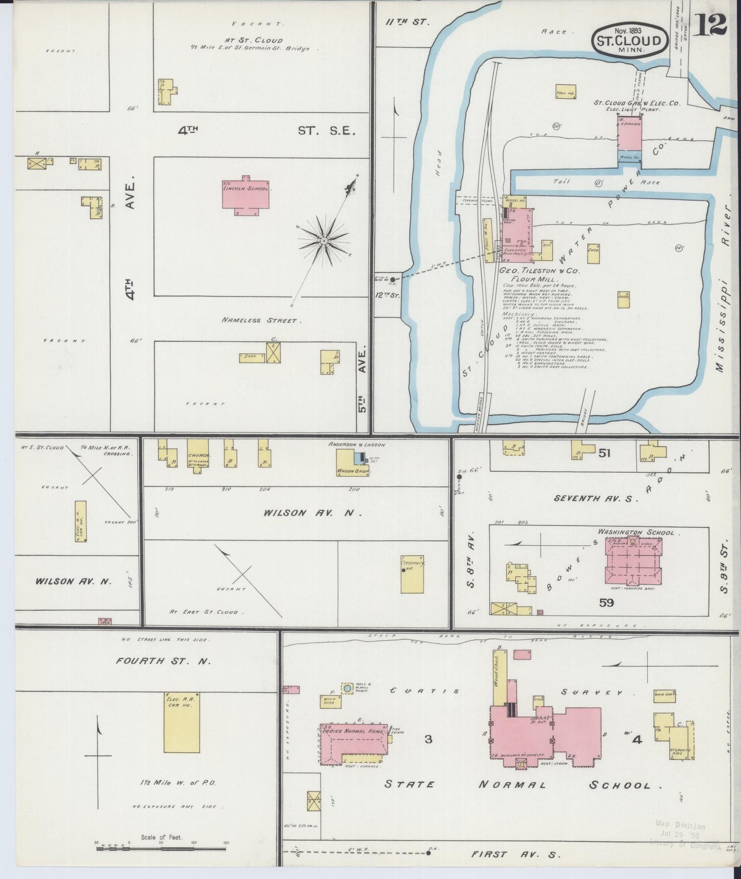 Sanborn Fire Insurance Map from Saint Cloud, Stearns, Benton, and Sherburne Counties, Minnesota (1893), Sheet #0012 - Historic Sanborn Fire Insurance Map Print, vintage old map wall art, antique decor, genealogy gift, Minnesota Minnesota map