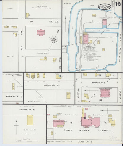 Sanborn Fire Insurance Map from Saint Cloud, Stearns, Benton, and Sherburne Counties, Minnesota (1893), Sheet #0012 - Historic Sanborn Fire Insurance Map Print, vintage old map wall art, antique decor, genealogy gift, Minnesota Minnesota map