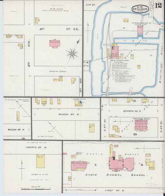 Sanborn Fire Insurance Map from Saint Cloud, Stearns, Benton, and Sherburne Counties, Minnesota (1893), Sheet #0012 - Historic Sanborn Fire Insurance Map Print, vintage old map wall art, antique decor, genealogy gift, Minnesota Minnesota map