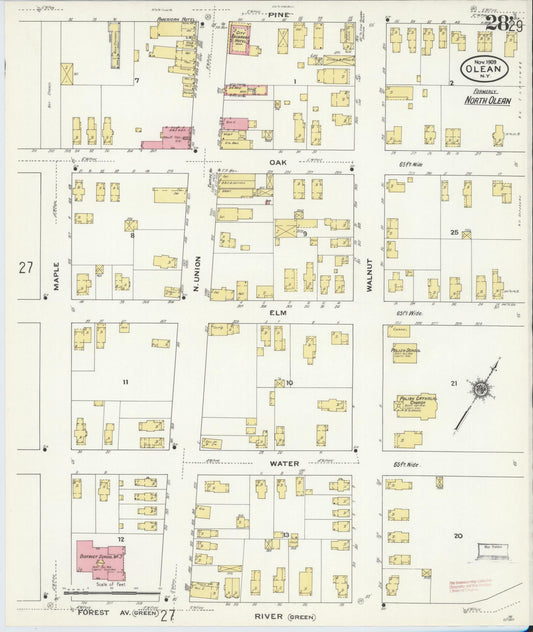 Sanborn Fire Insurance Map from Olean, Cattaraugus County, New York (1909), Sheet #0028 - Historic Sanborn Fire Insurance Map Print, vintage old map wall art, antique decor, genealogy gift, New York New York map