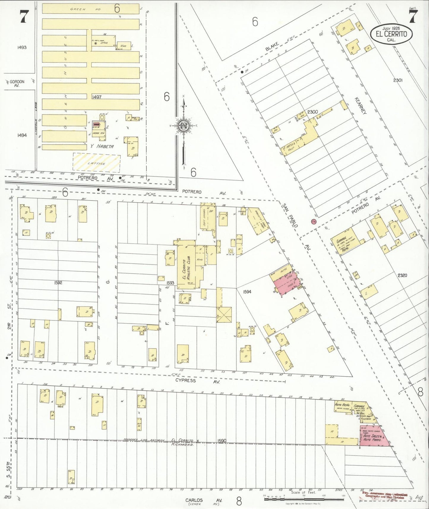 Sanborn Fire Insurance Map from El Cerrito, Contra Costa County, California (1926), Sheet #0007 - Complete Map Set gallery image, historic Sanborn map, vintage wall art, California California