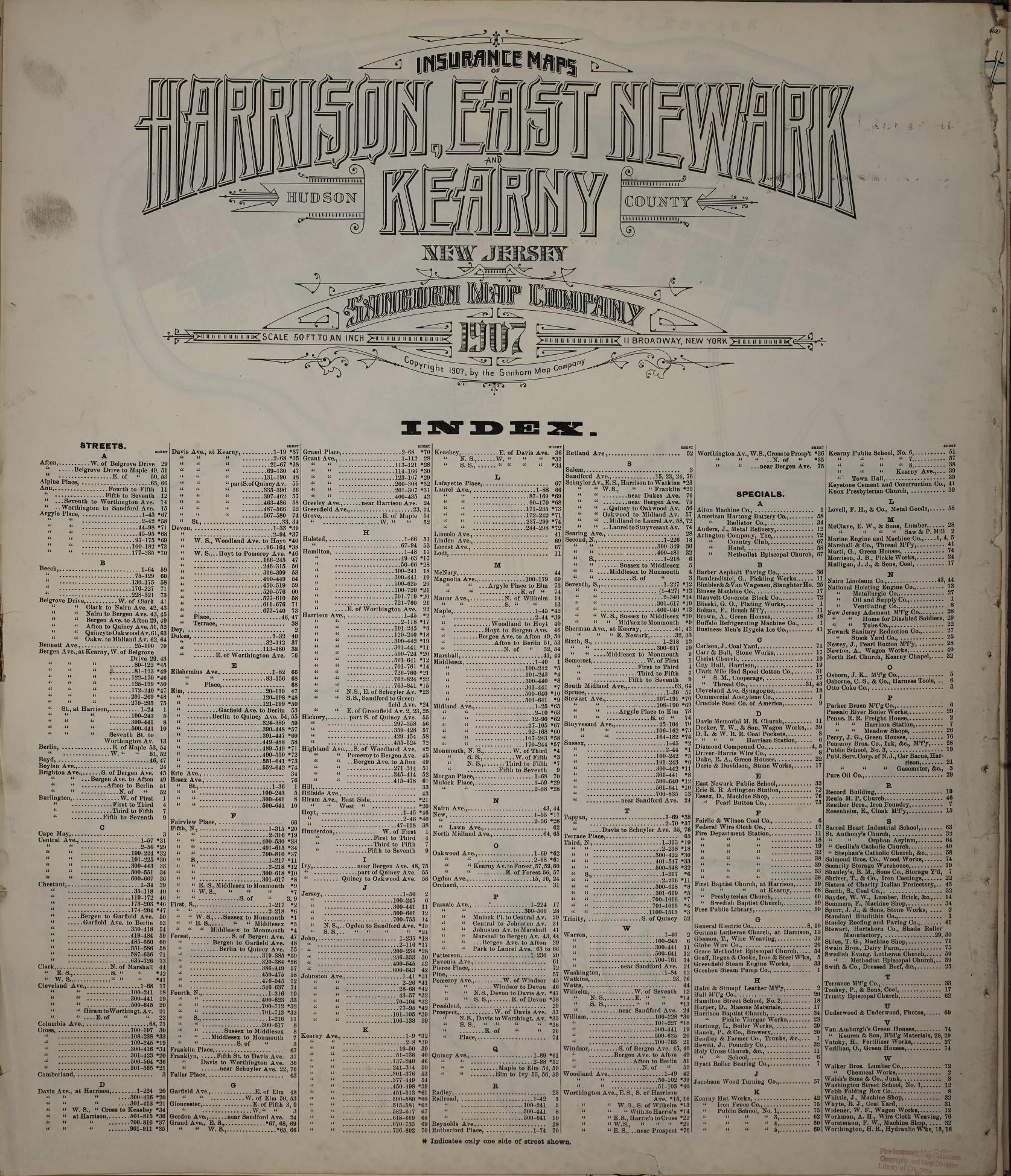 Sanborn Fire Insurance Map from Harrison and East Newark and Kearny, Hudson County, New Jersey. (1907) – Historic Sanborn Fire Insurance Map Print