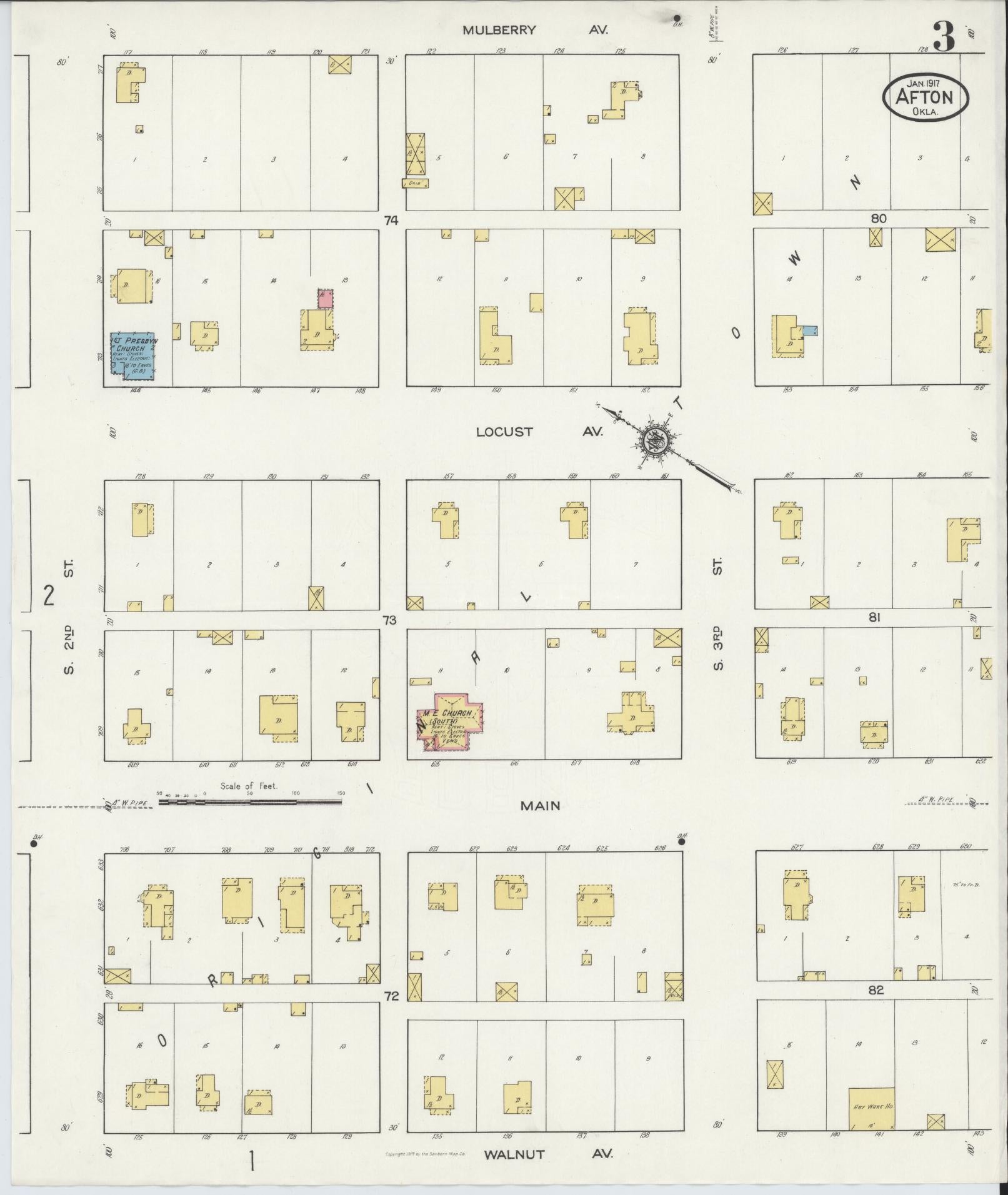 Sanborn Fire Insurance Map from Afton, Ottawa County, Oklahoma (1917), Sheet #0003 - Historic Sanborn Fire Insurance Map Print, vintage old map wall art, antique decor, genealogy gift, Oklahoma Oklahoma map