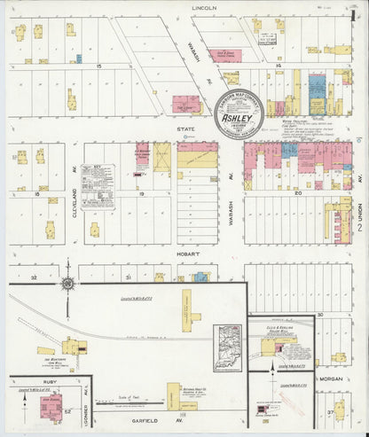 Sanborn Fire Insurance Map from Ashley, Steuben County, Indiana (1917), Sheet #0001 - Complete Map Set gallery image, historic Sanborn map, vintage wall art, Indiana Indiana