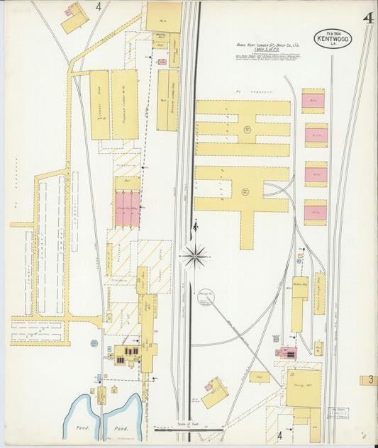 Sanborn Fire Insurance Map from Kentwood, Tangipahoa Parish, Louisiana (1904), Sheet #0004 - Historic Sanborn Fire Insurance Map Print, vintage old map wall art, antique decor, genealogy gift, Louisiana Louisiana map