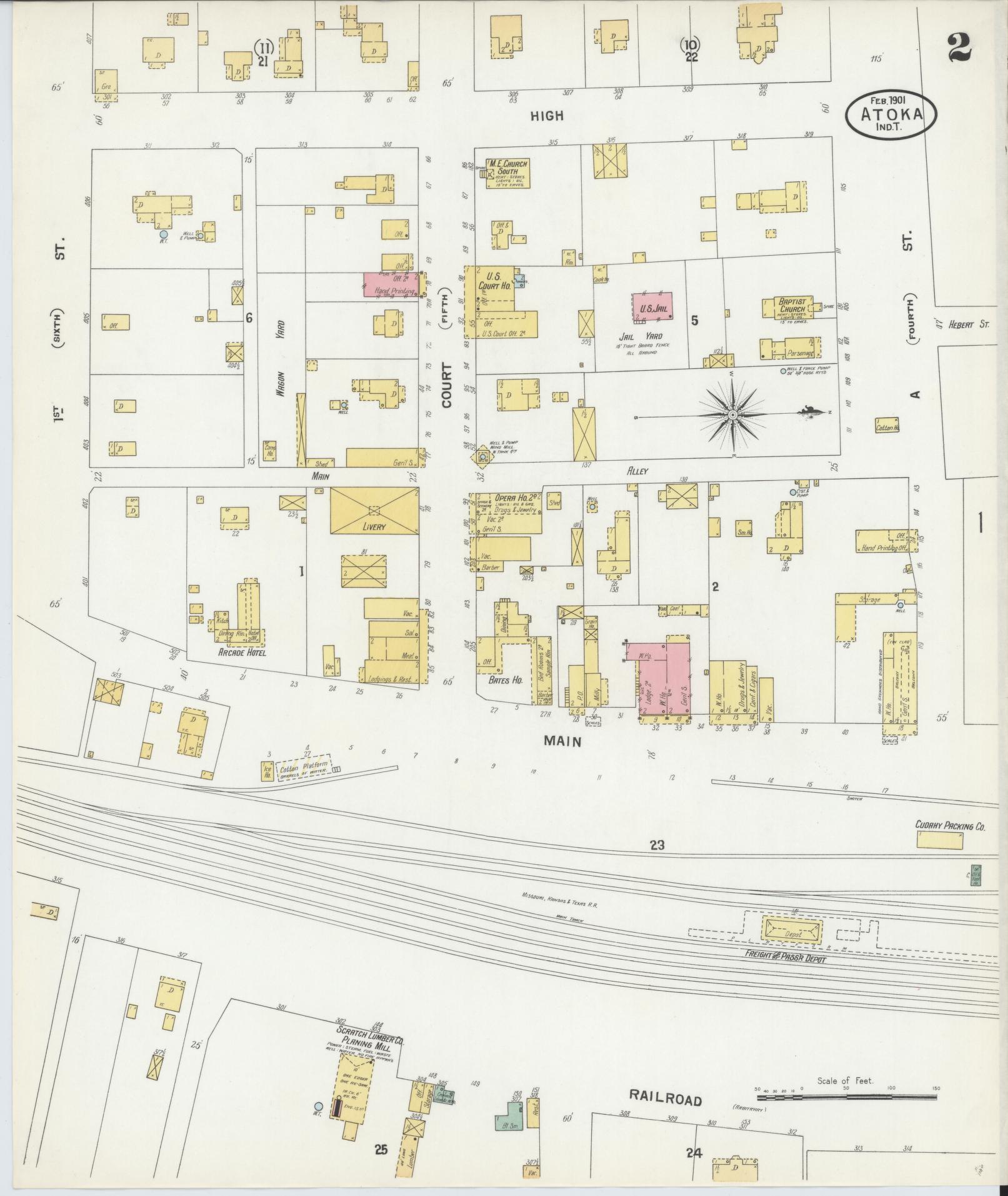 Sanborn Fire Insurance Map from Atoka, Atoka County, Oklahoma (1901), Sheet #0002 - Historic Sanborn Fire Insurance Map Print, vintage old map wall art, antique decor, genealogy gift, Oklahoma Oklahoma map