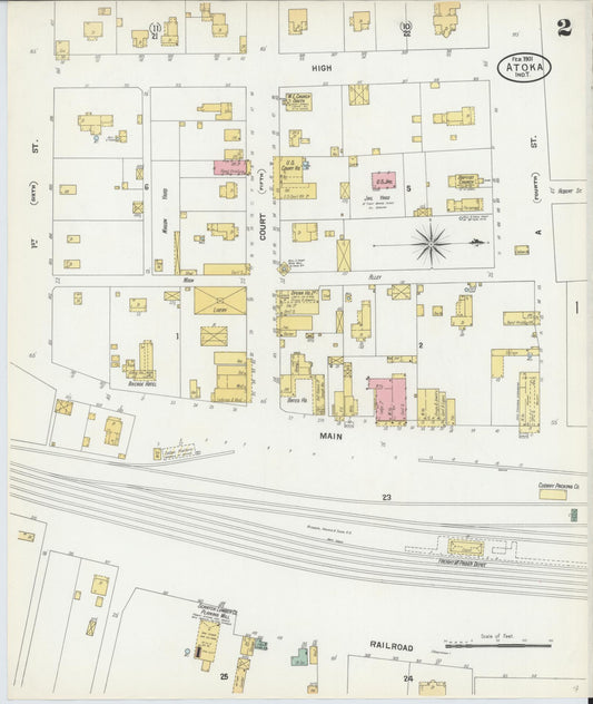 Sanborn Fire Insurance Map from Atoka, Atoka County, Oklahoma (1901), Sheet #0002 - Historic Sanborn Fire Insurance Map Print, vintage old map wall art, antique decor, genealogy gift, Oklahoma Oklahoma map