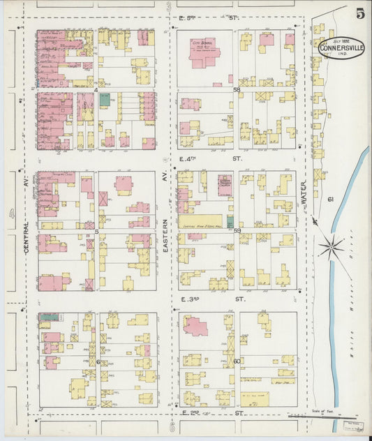 Sanborn Fire Insurance Map from Connersville, Fayette County, Indiana (1892), Sheet #0005 - Historic Sanborn Fire Insurance Map Print, vintage old map wall art, antique decor, genealogy gift, Indiana Indiana map