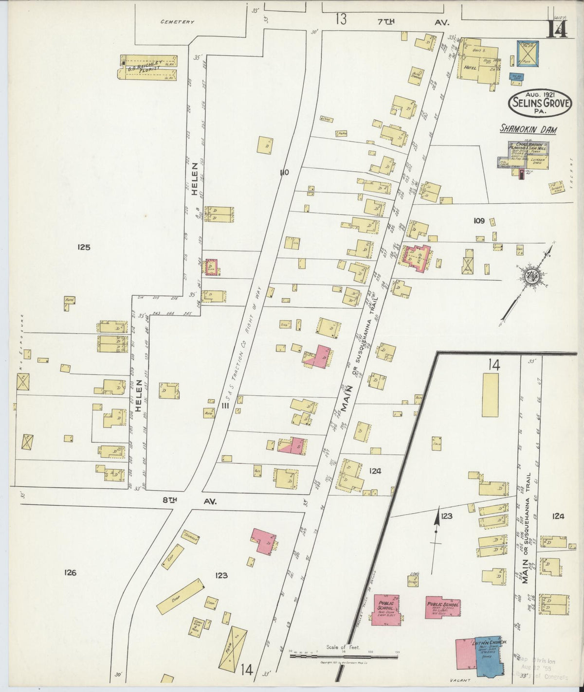 Sanborn Fire Insurance Map from Selins Grove, Snyder County, Pennsylvania (1921), Sheet #0014 - Historic Sanborn Fire Insurance Map Print, vintage old map wall art, antique decor, genealogy gift, Pennsylvania Pennsylvania map