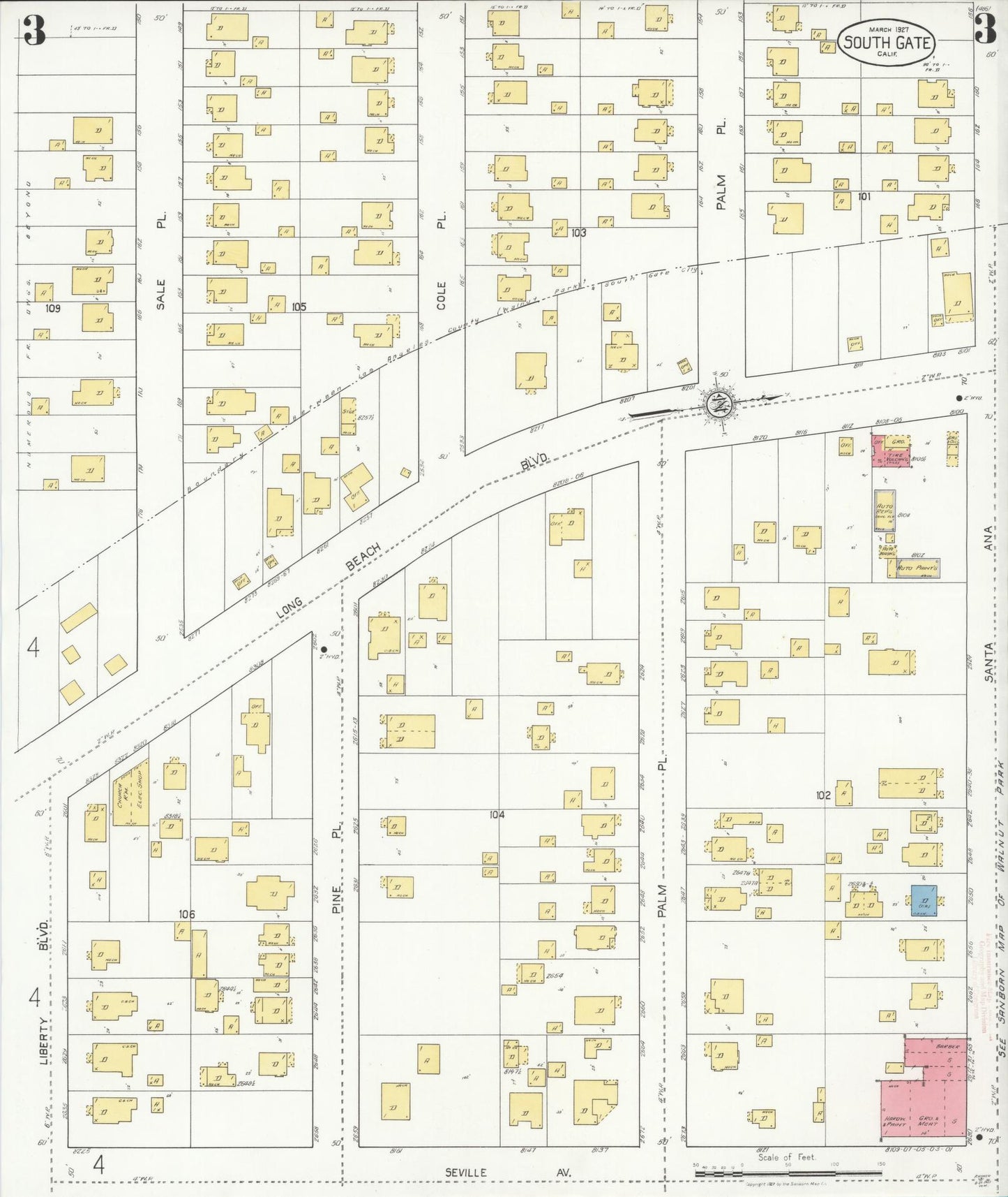 Sanborn Fire Insurance Map from South Gate, Los Angeles County, California (1927), Sheet #0003 - Complete Map Set gallery image, historic Sanborn map, vintage wall art, California California