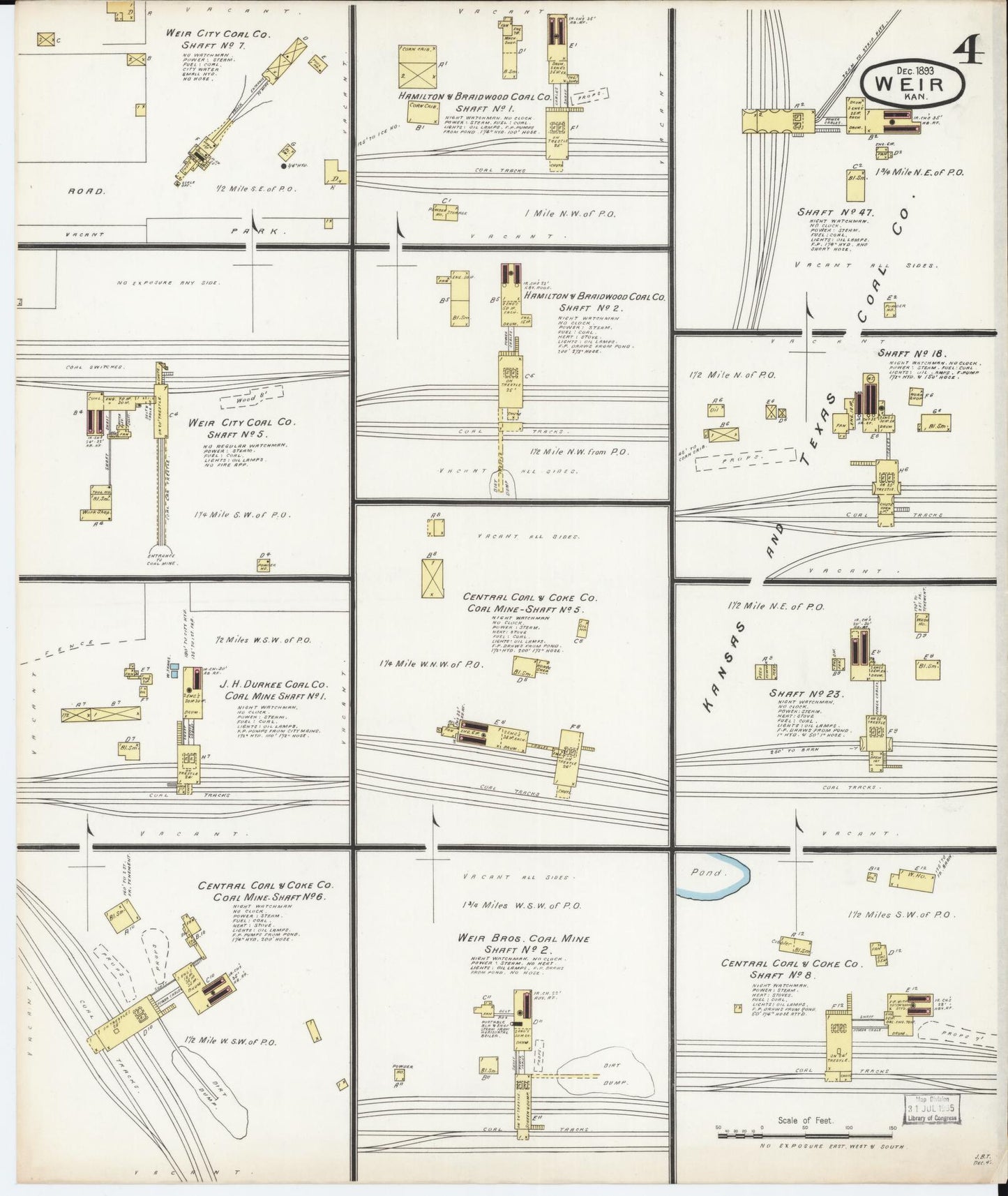 Sanborn Fire Insurance Map from Weir, Cherokee County, Kansas (1893), Sheet #0004 - Historic Sanborn Fire Insurance Map Print, vintage old map wall art, antique decor, genealogy gift, Kansas Kansas map