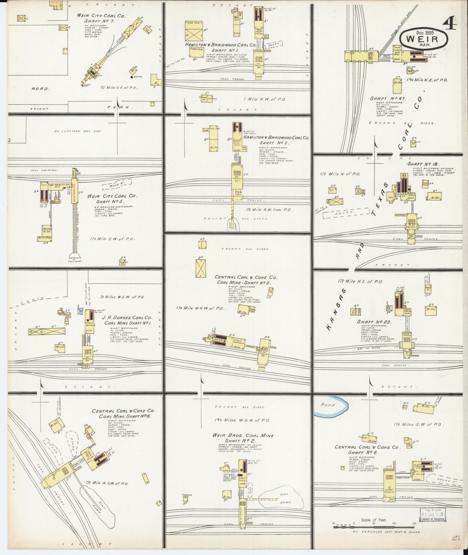 Sanborn Fire Insurance Map from Weir, Cherokee County, Kansas (1893), Sheet #0004 - Historic Sanborn Fire Insurance Map Print, vintage old map wall art, antique decor, genealogy gift, Kansas Kansas map